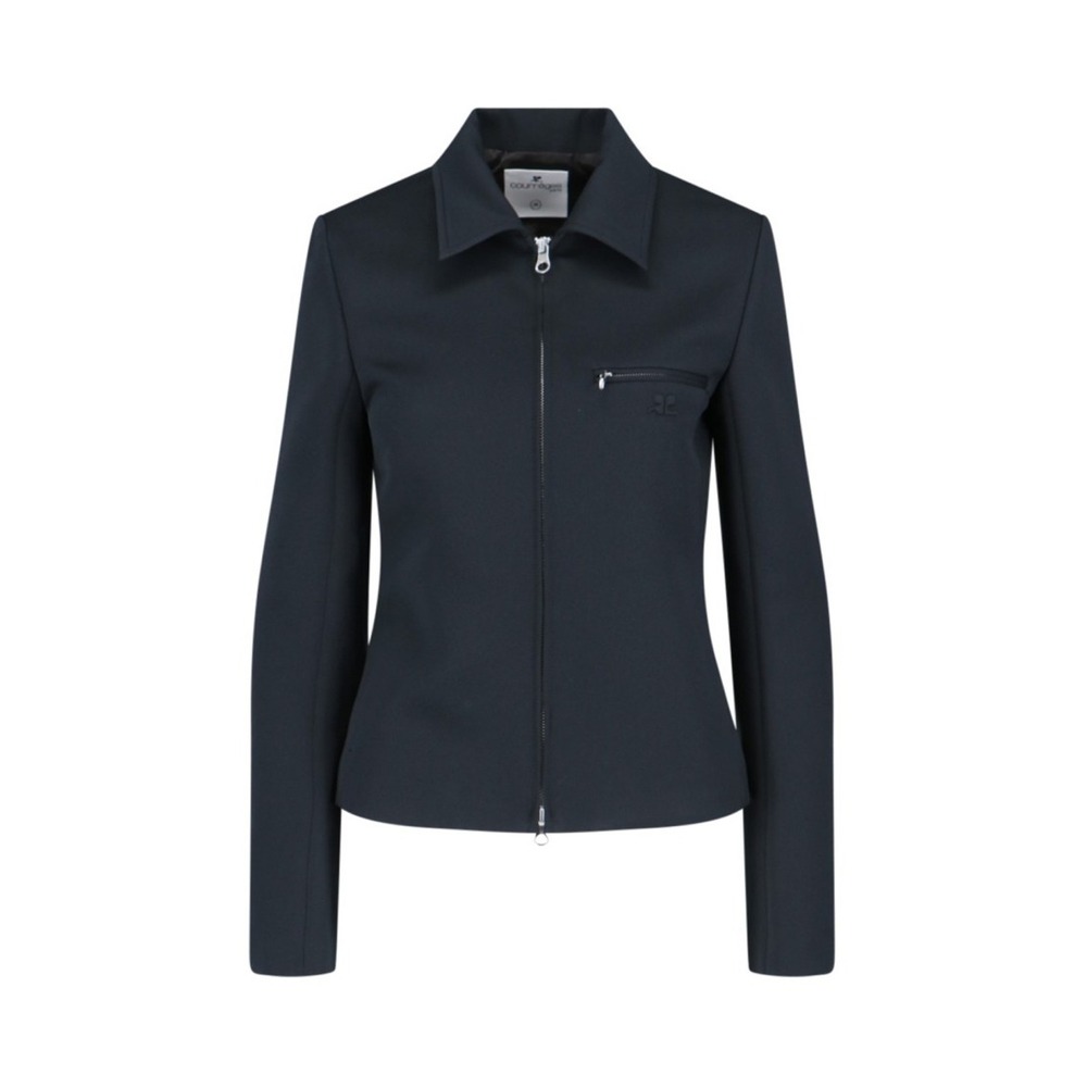 Courrèges Logo Zip Jacket In Blue Fabric